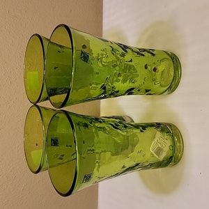 Amici Set Of Four Hand Blown Green Glass With Inclusions Highball Glasses